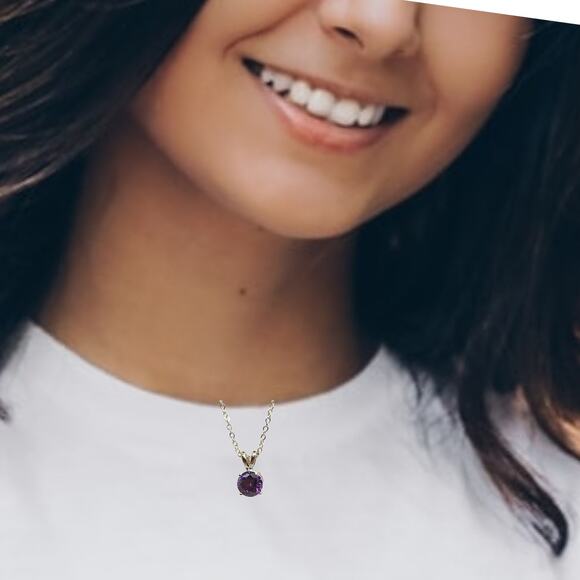 Rhodium Plated Silver 2ct Round Amethyst Solitaire Pendant 16-18" Rolo Chain - Picture 6 of 6